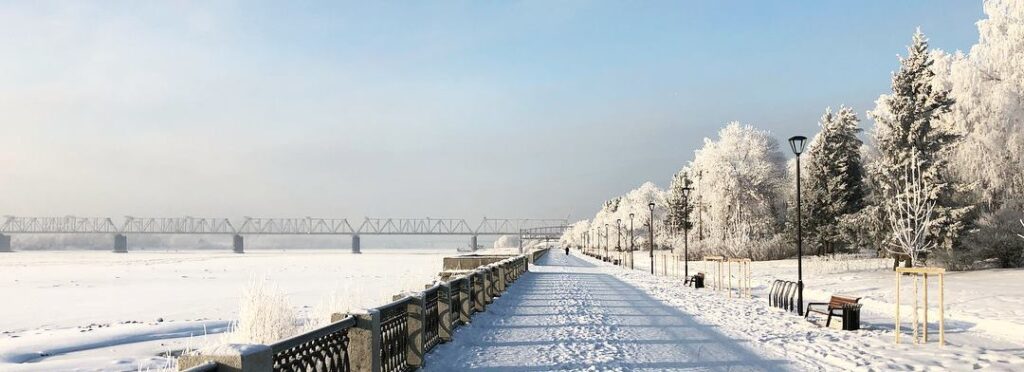 заснеженная набережная новосибирска
